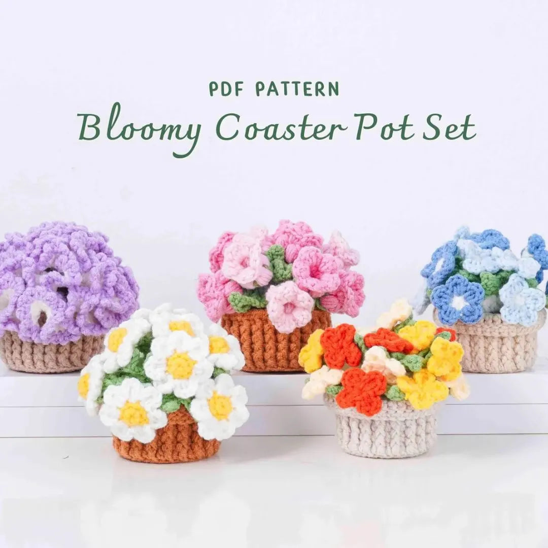 bloomy coaster pot crochet pattern bundle