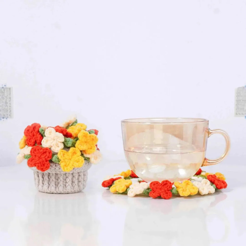 bloomy coaster pot crochet pattern bundle