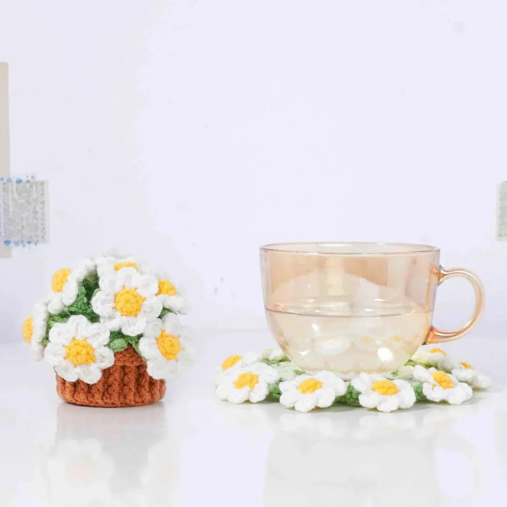 bloomy coaster pot crochet pattern bundle