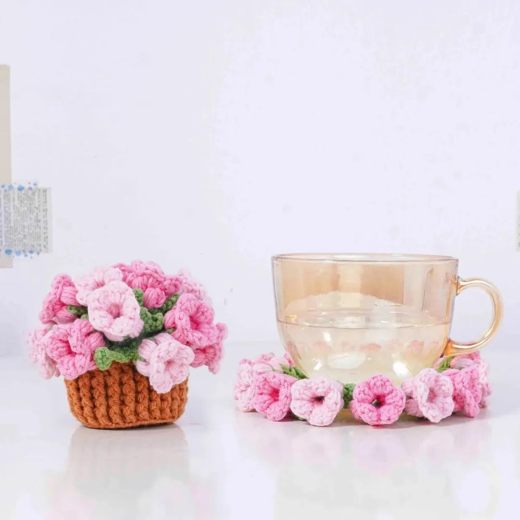 bloomy coaster pot crochet pattern bundle